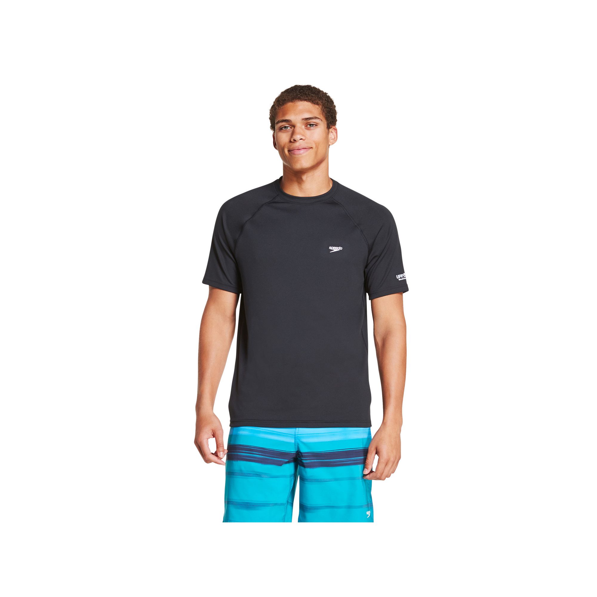 Mens Speedo Quick-Dry UPF 50+ Short Sleeve Swim Tee, Size: Small, Grey