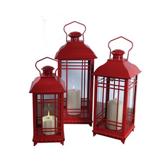 Melrose Red Lantern Table Decor 3 pc Set