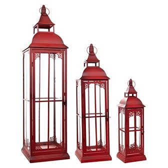 Melrose Elegant Red Lantern Table Decor 3 pc Set