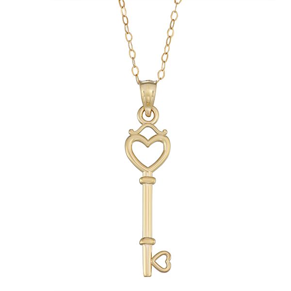 10K Gold Key Heart Pendant Necklace