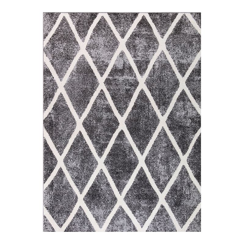Concord Global Charlotte Collection Diamond Decorative Area Rug, Grey, 5X7 Ft