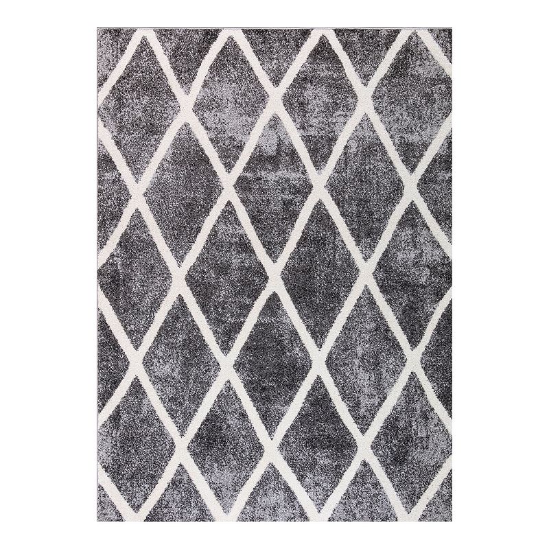 Concord Global Charlotte Collection Diamond Decorative Area Rug, Grey, 5X7 Ft