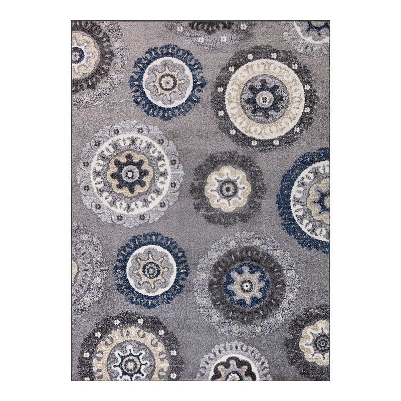 Concord Global Charlotte Collection Oasis Rug, Grey, 5X7 Ft