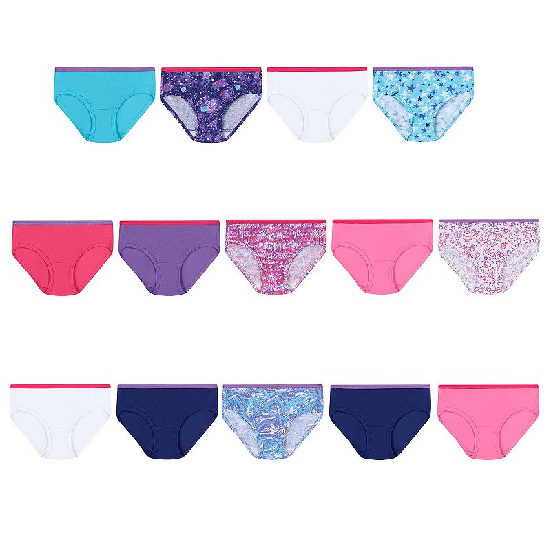 Girls Hanes Ultimate 14-Pack Cotton Brief Panties, Girls, Size: 8, Multi C