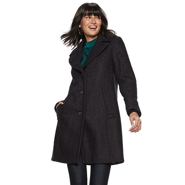 Women's Nine West Tweed Single-Breasted Wool-Blend Coat