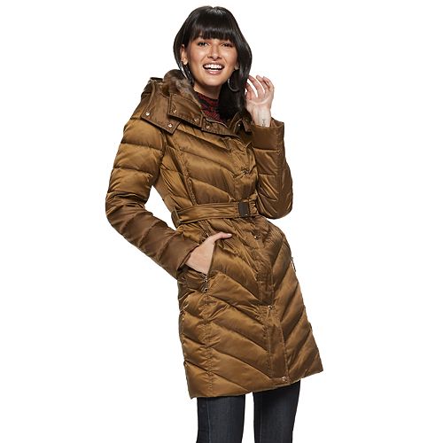 Women's Nine West Belted Faux-Fur Quilted Puffer Coat