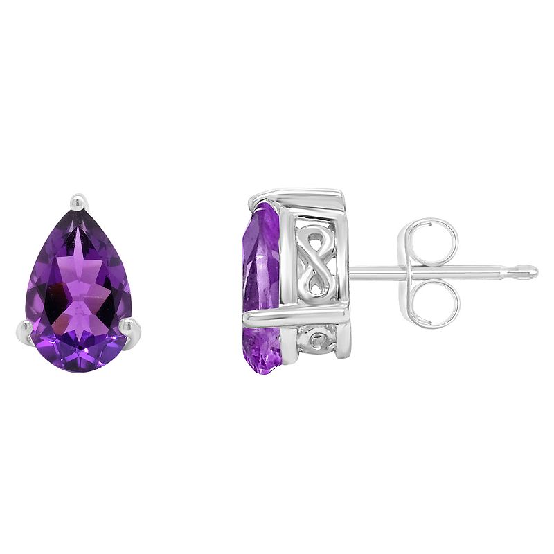Sterling Silver Gemstone Teardrop Stud Earrings, Womens, Purple