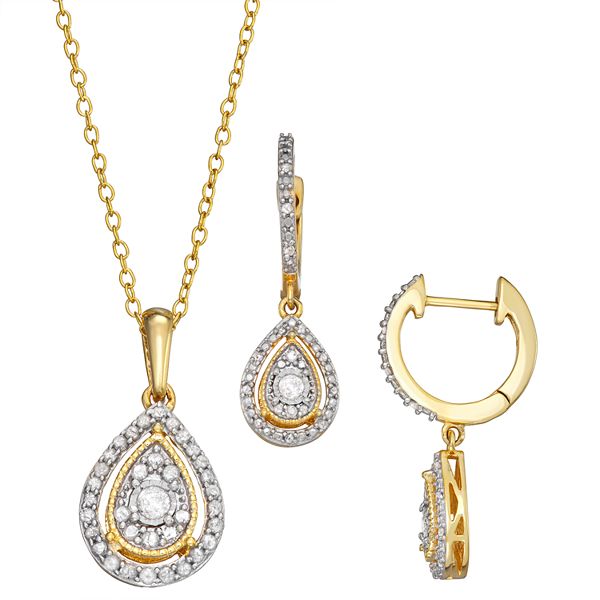 Sterling Silver 1/2 Carat T.W. Diamond Teardrop Pendant & Drop Earring Set