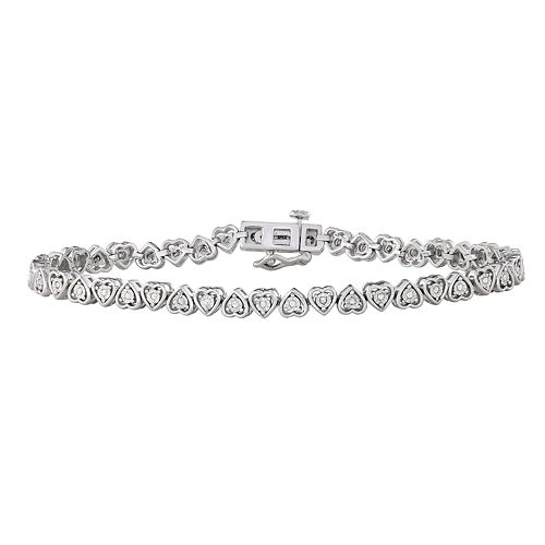 Sterling Silver 1/4 Carat T.W. Diamond Heart Tennis Bracelet