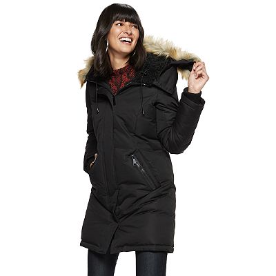 Nine West Faux Fur Trim Hooded Parka Coat on sale Jacket Long Sleeve Black Size Small