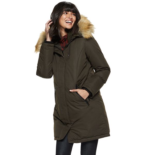 Women's Nine West FauxFur Trim Hooded Parka Coat
