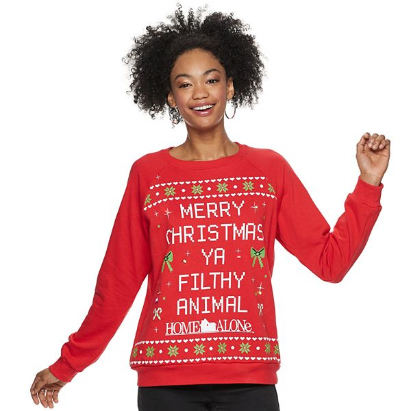 bord Giotto Dibondon Aan boord Juniors' Home Alone "Merry Christmas Ya Filthy Animal" Crew Neck Light Up  Christmas Sweater