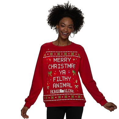 Juniors' Home Alone "Merry Christmas Ya Filthy Animal" Crew Neck Light Up Christmas Sweater