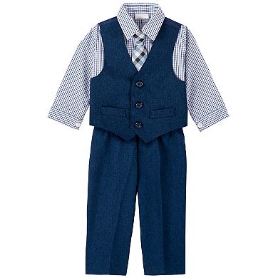 Baby Boy Van Heusen 4-Piece Blue Heather Poplin Vest Set