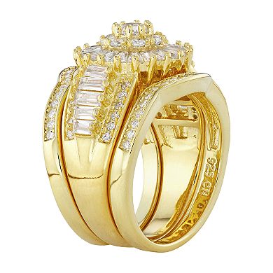 Sterling Silver Cubic Zirconia 3-Piece Bridal Ring Set