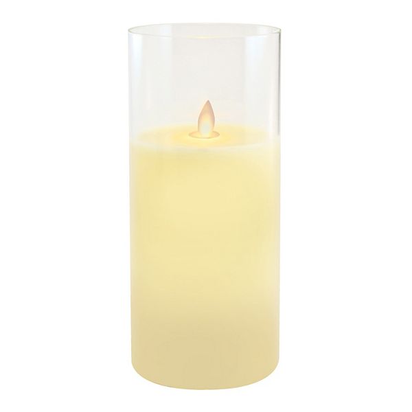LumaBase 10" Battery Operated LED Realistic Wax Candle in a Glass Holder