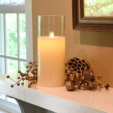 LumaBase 10" Battery Operated LED Realistic Wax Candle in a Glass Holder
