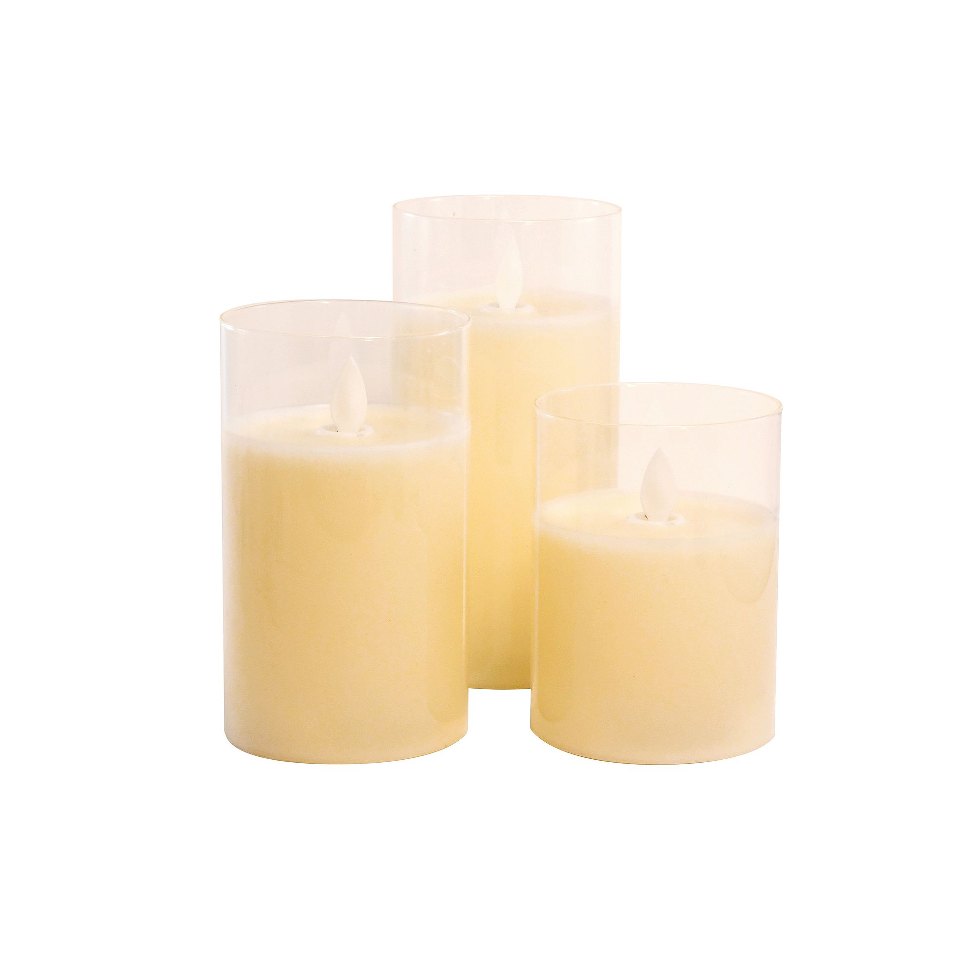 LumaBase Battery Operated LED Realistic Flame Wax Filled Candles in Glass H