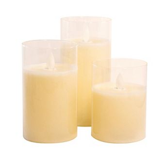 LumaBase Battery Operated LED Realistic Flame Wax Filled Candles in Glass Holders (Set of 3)