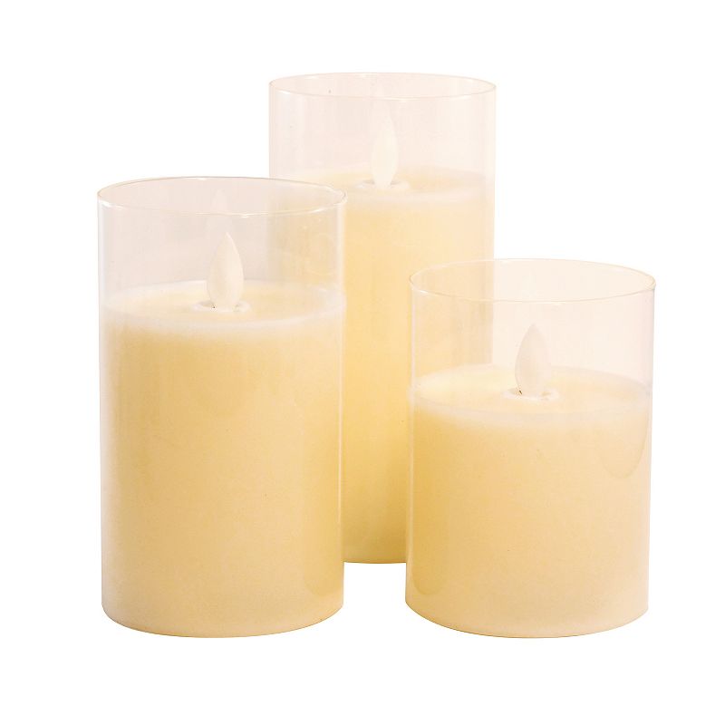 LumaBase Battery Operated LED Realistic Flame Wax Filled Candles in Glass H