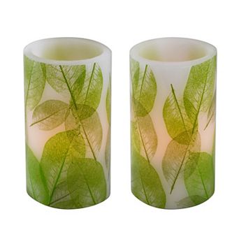 LumaBase Battery Operated LED Wax Candles - Lace Leaf (Set of 2)