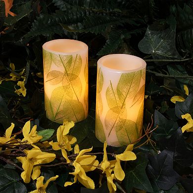 LumaBase Battery Operated LED Wax Candles- Lace Leaf (Set of 2)