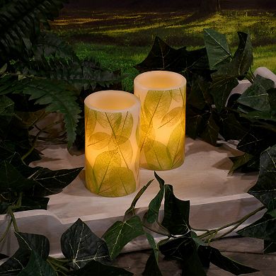 LumaBase Battery Operated LED Wax Candles- Lace Leaf (Set of 2)