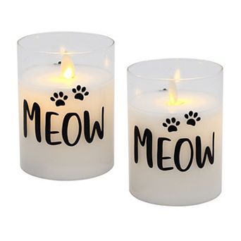 LumaBase "Meow" Battery Operated LED Wax Candles in Glass Holders (Set of 2)