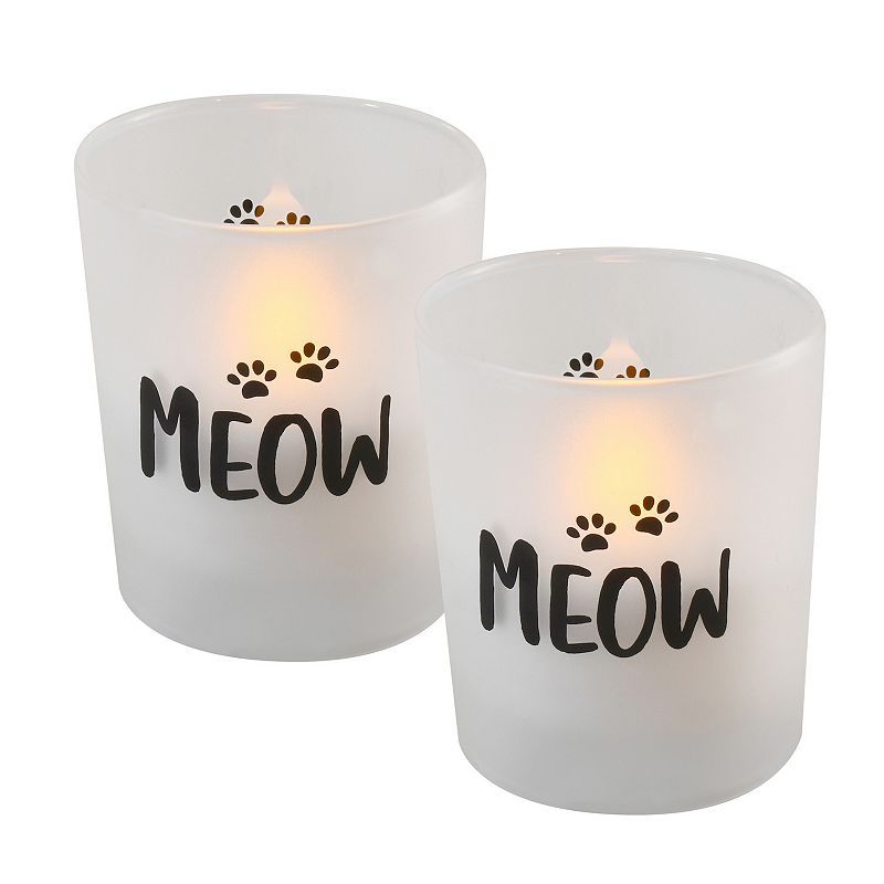 LumaBase Meow Battery Operated LED Wax Candles in Glass Holders (Set o