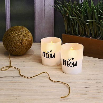 LumaBase "Meow" Battery Operated LED Wax Candles in Glass Holders (Set of 2)