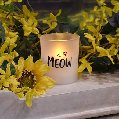 LumaBase "Meow" Battery Operated LED Wax Candles in Glass Holders (Set of 2)