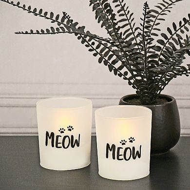 LumaBase "Meow" Battery Operated LED Wax Candles in Glass Holders (Set of 2)