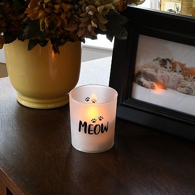 LumaBase "Meow" Battery Operated LED Wax Candles in Glass Holders (Set of 2)