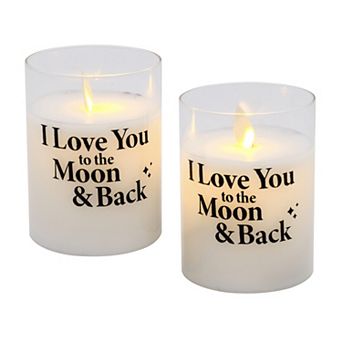 LumaBase "I Love You to the Moon and Back" Battery Operated LED Wax Candles in Glass Holders (Set of 2)