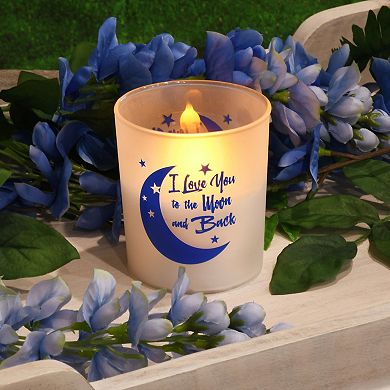 LumaBase "I Love You to the Moon and Back" Battery Operated LED Wax Candles in Glass Holders (Set of 2)