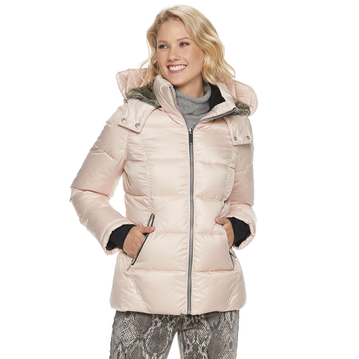 women's short puffer jacket with hood