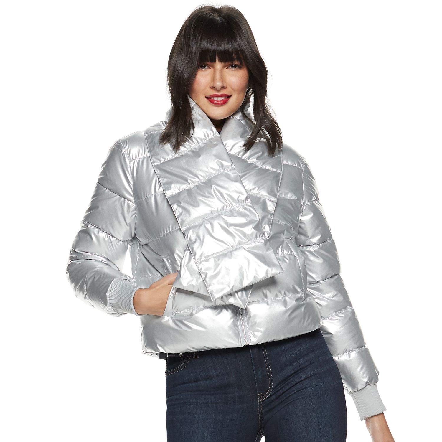 Plus Silverped Vinyl Puffer Jacket