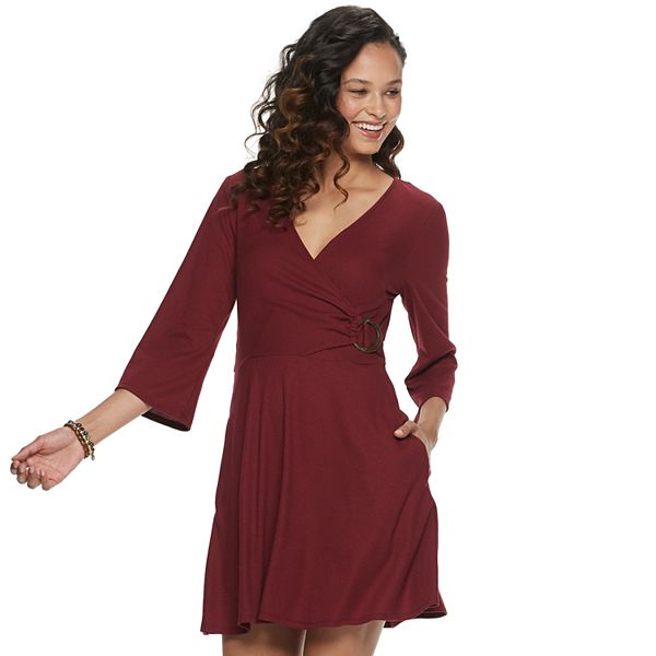 Juniors Speechless 3 4 Sleeve Front O Ring Dress