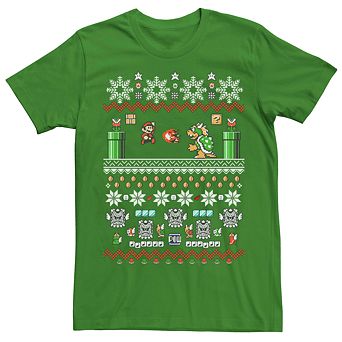 Men's Nintendo Super Mario 8-Bit Christmas Stack Tee