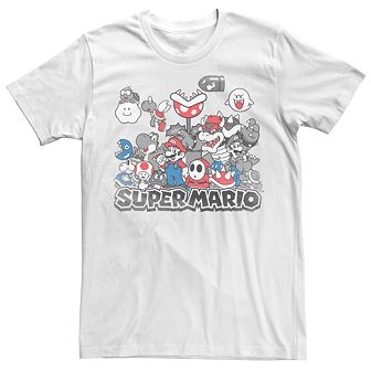 Young Men's Nintendo Super Mario Mushroom Kingdom Group Shot Tee