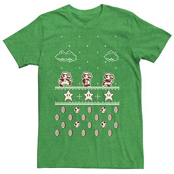 Mens Teen Guys Licensed Character Mens Nintendo Super Mario Bros Vintage Christmas Sweater Style Tee