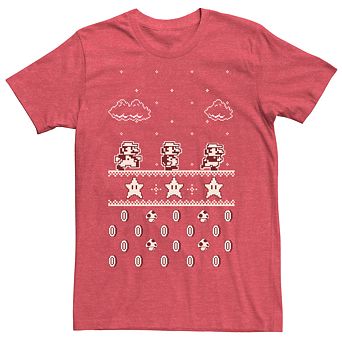 Mens Teen Guys Licensed Character Mens Nintendo Super Mario Bros Vintage Christmas Sweater Style Tee