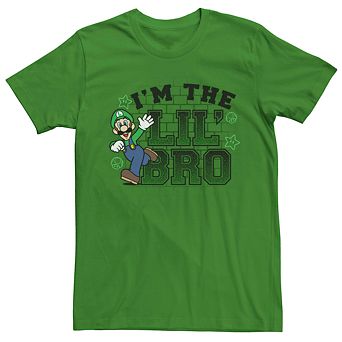 Mens Teen Guys Licensed Character Mens Nintendo Luigi I'm The Lil' Bro Tee