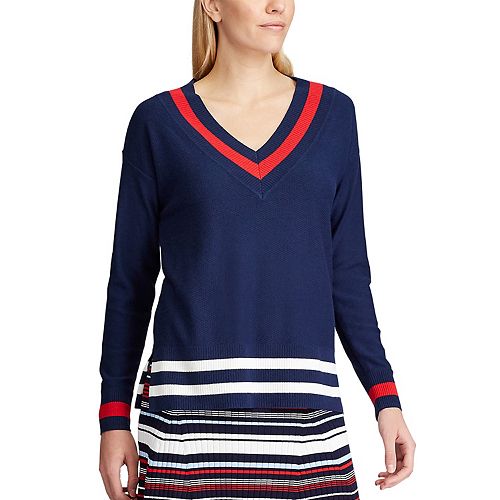 Women's Chaps Striped Trim V-Neck Sweater