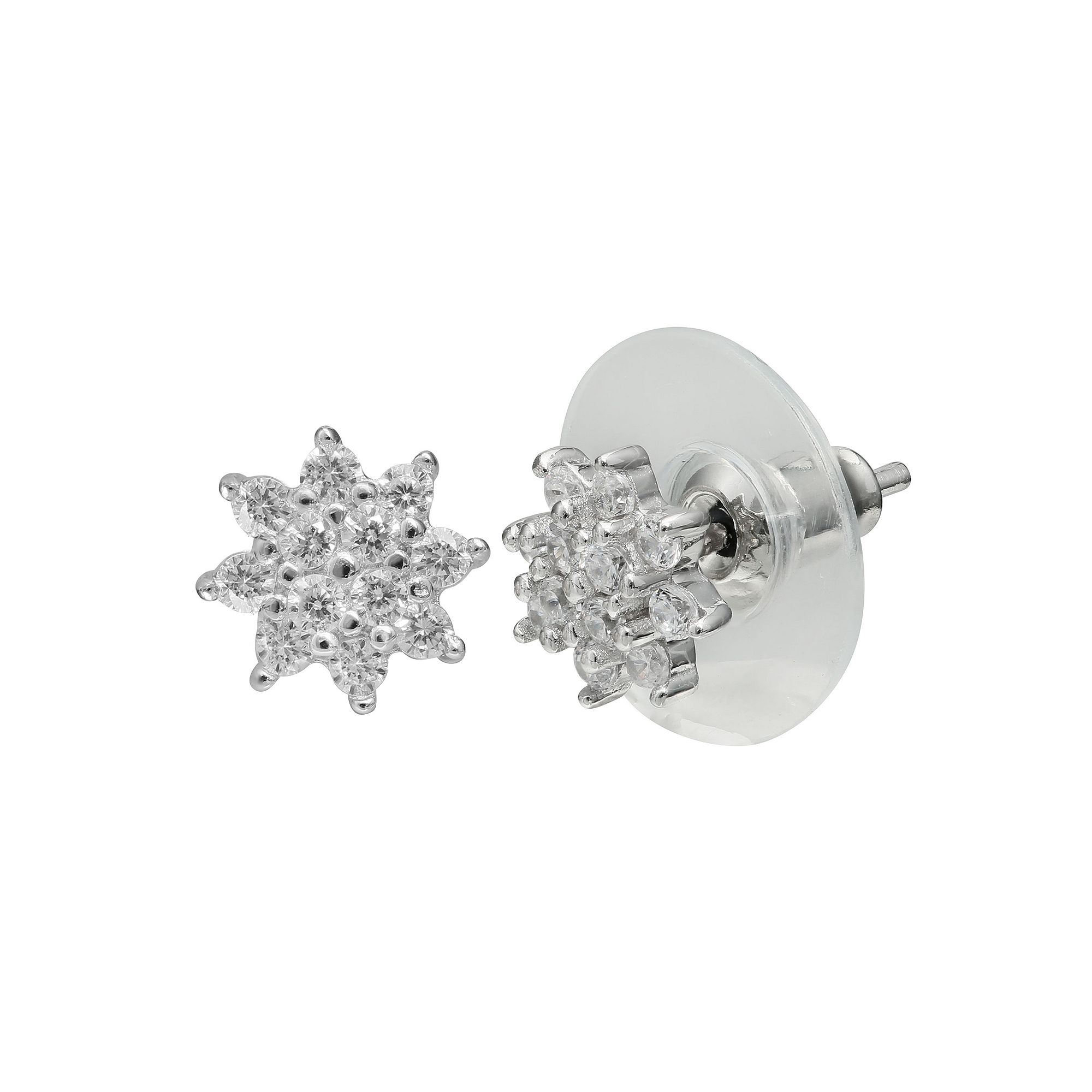 PRIMROSE Sterling Silver Cubic Zirconia Flower Stud Earrings, Womens, Silv
