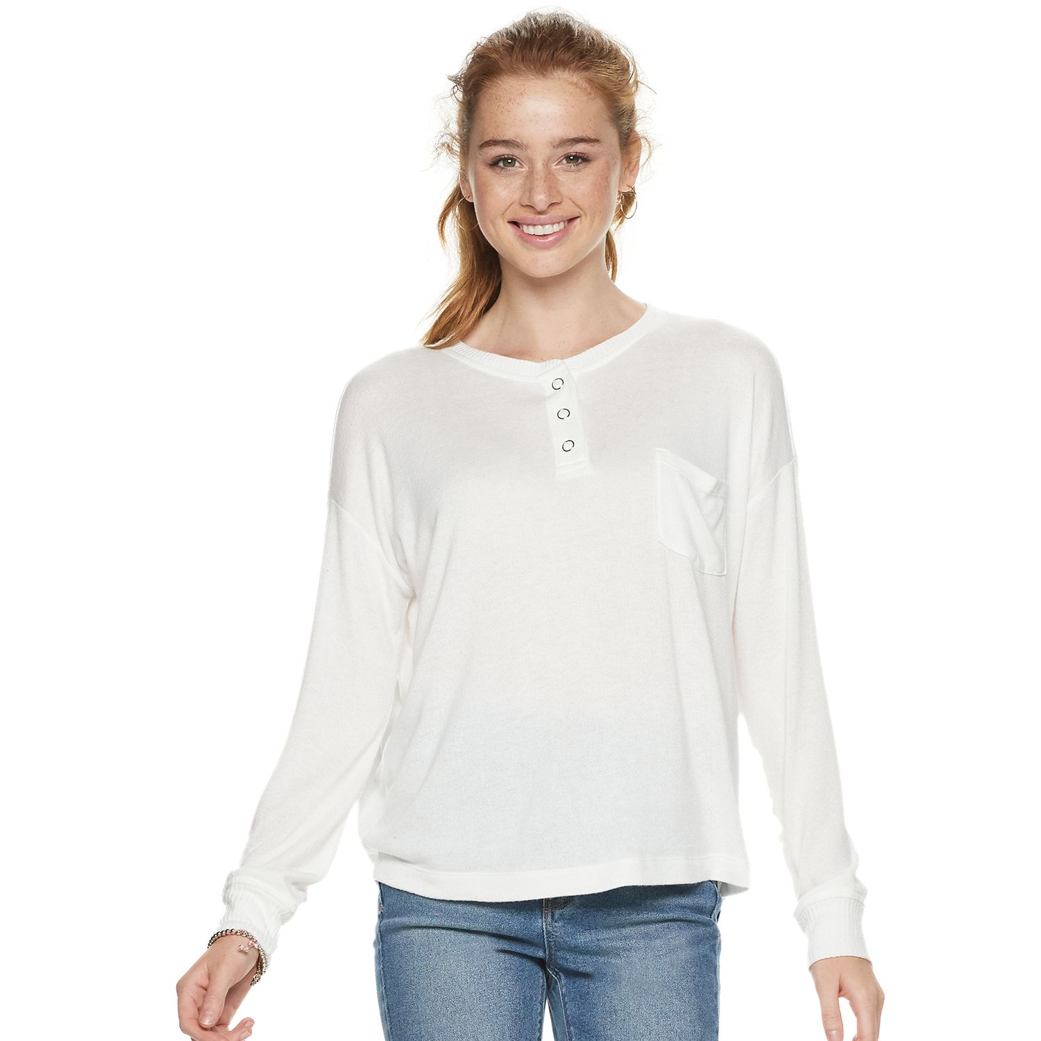 womens cozy henley sweatshirt