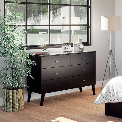 milo mid-century modern 6-drawer dresser Milo 6-drawer Dresser, Black