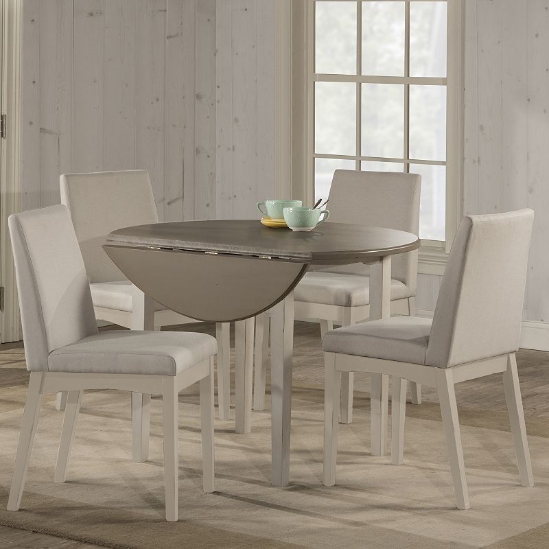 Hillsdale Furniture Clarion 5-Piece Round Drop Leaf Dining Set, White