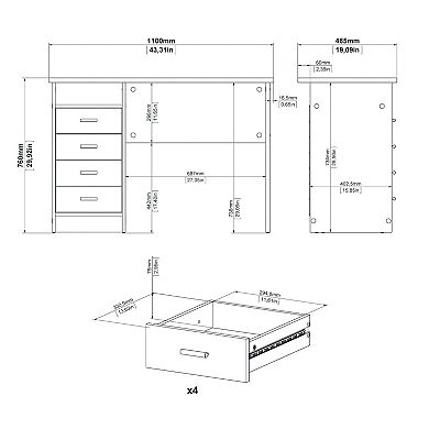 Tvilum 4-Drawer Desk