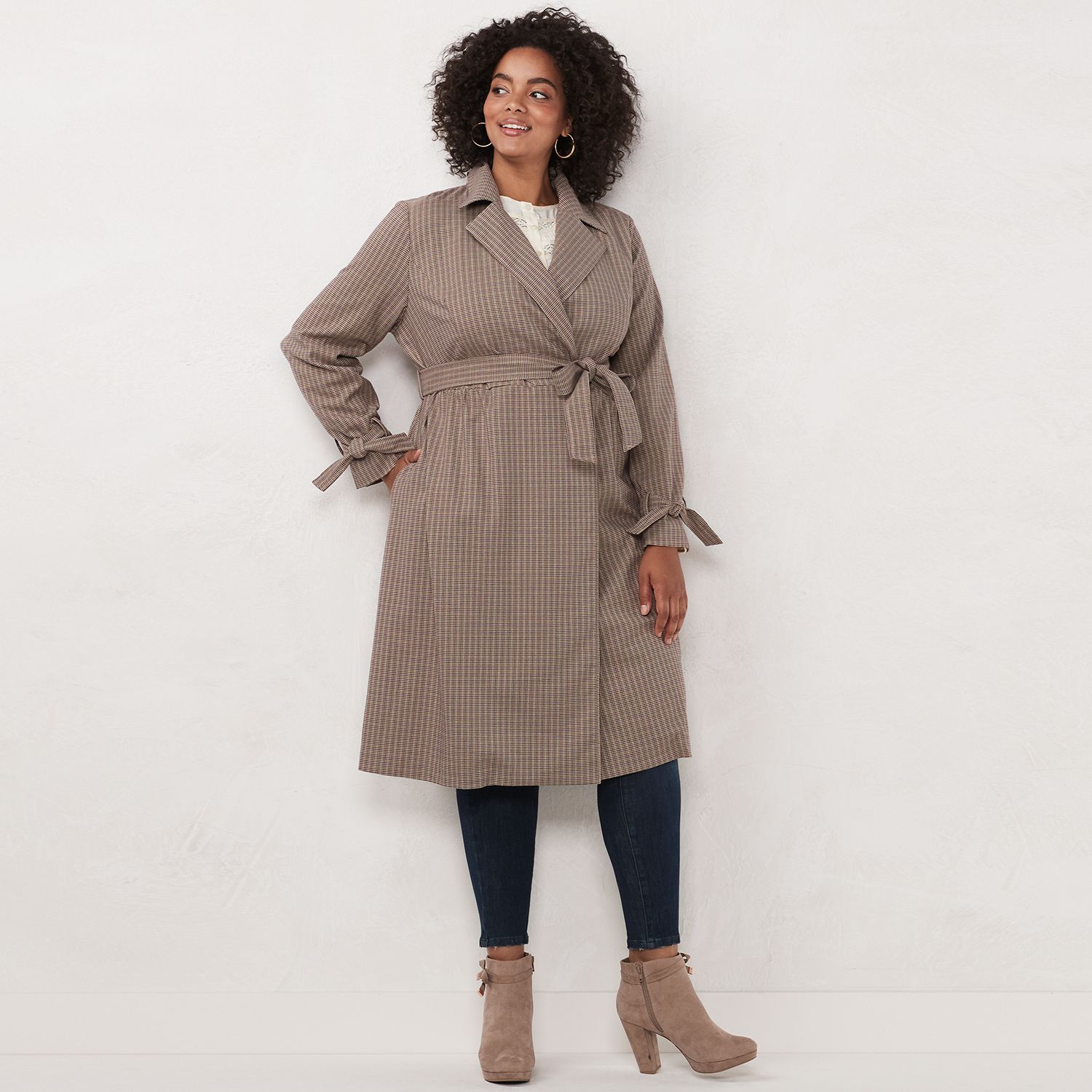 plus size plaid trench coat